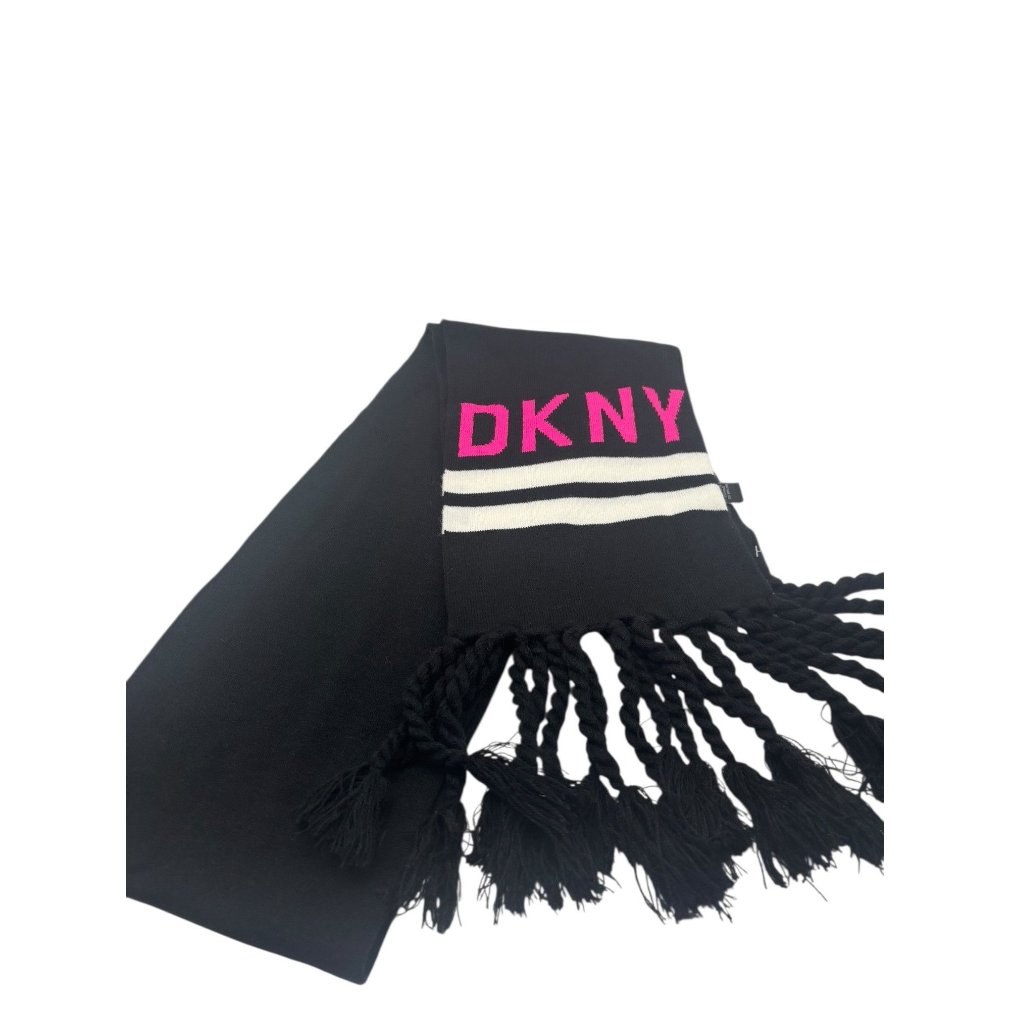 DKNY DKNY Logo Stadium Scarf With Tassel Fringe, Neon Pink, 8-1/2 Size ONE SIZE - 5 Thumbnail