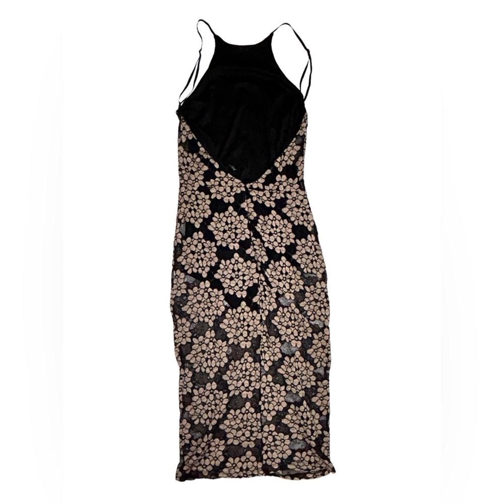 Blanc Noir blanc l Tan Black Lace Floral Bodycon Dress Small Size S / US 4 / IT 40 - 2 Thumbnail