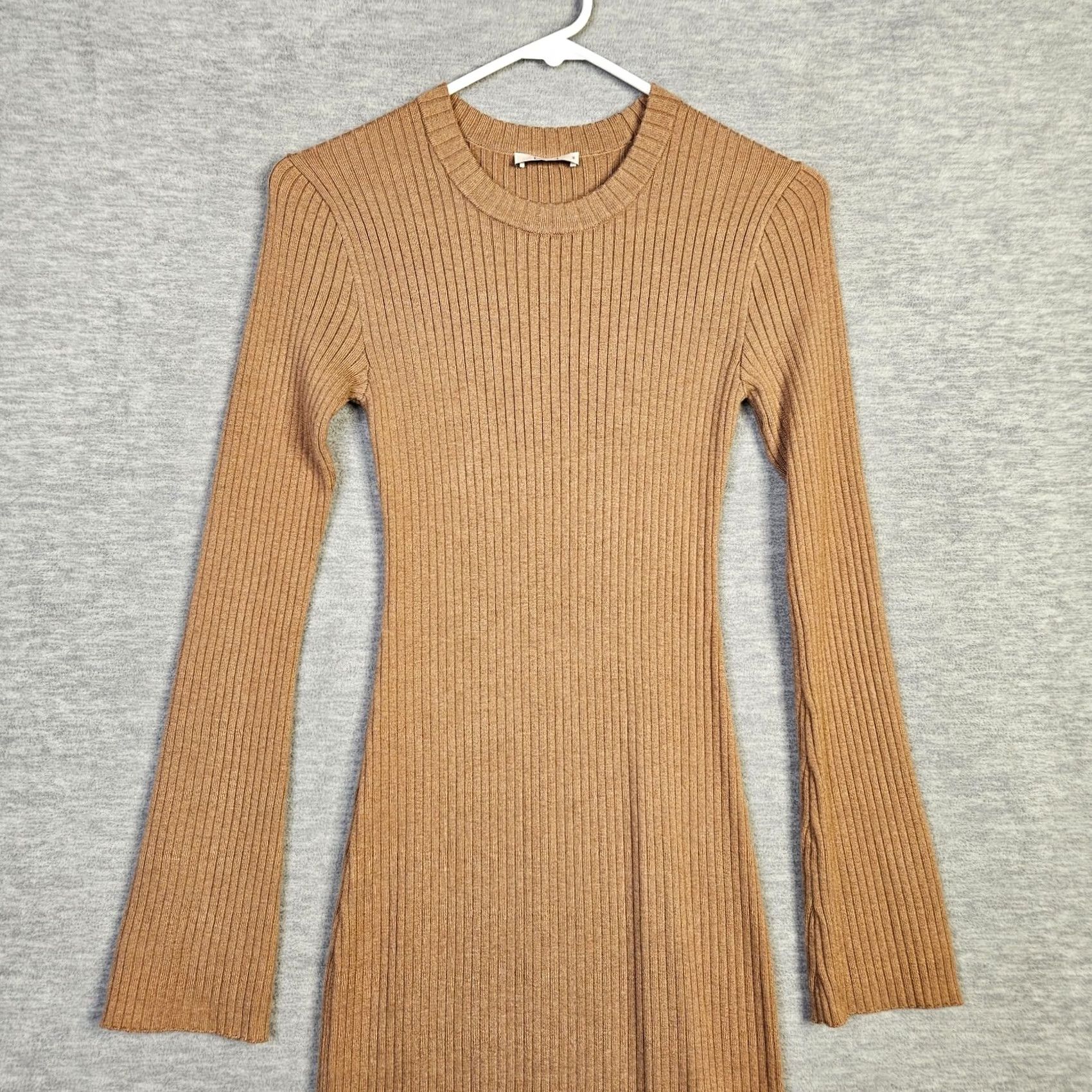 AYR AYR Womens XS Ribbed Knit Dress Tan Long Sleeve Midi Colorful Solid A-Line Size XS / US 0-2 / IT 36-38 - 3 Thumbnail