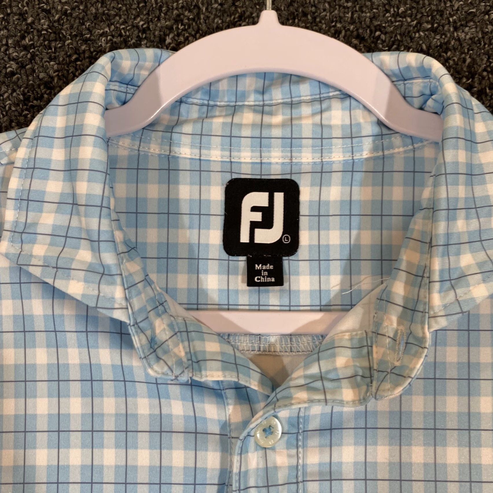 Footjoy FootJoy Polo Shirt Mens Large Blue White Plaid Performance Stretch Golf Sport Size US L / EU 52-54 / 3 - 2 Thumbnail