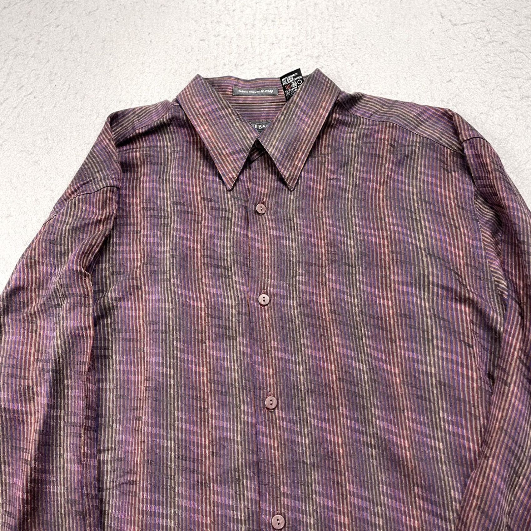 Vintage VINTAGE Jhane Barnes Shirt Mens L Purple Stripe Loud Abstract Italian Fabric Size US L / EU 52-54 / 3 - 2 Thumbnail