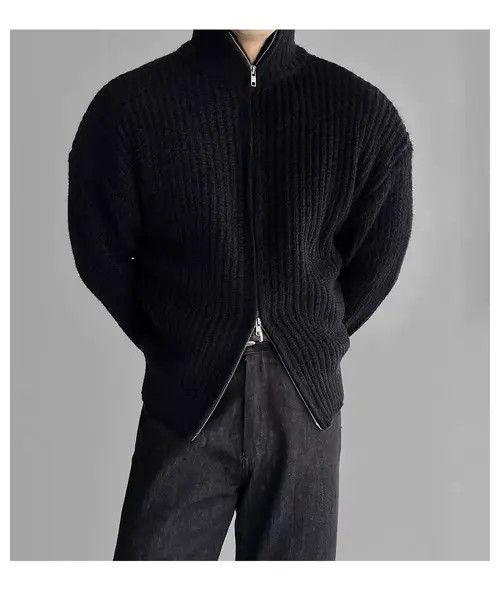 Japanese Brand Vintage Double Zipper Black L Knit Stand-Up Jacket Coat Size US L / EU 52-54 / 3 - 4 Thumbnail
