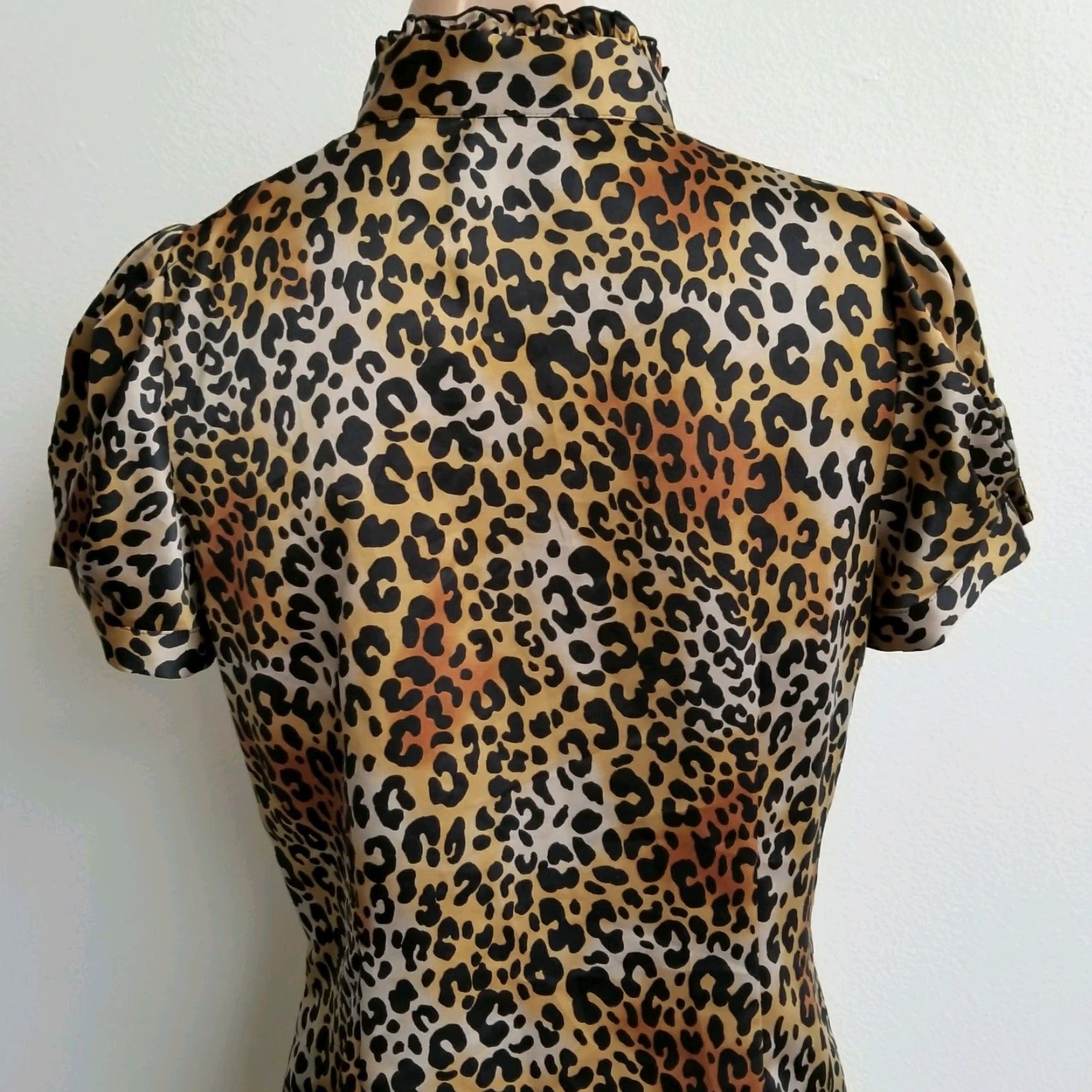 Worthington Worthington Blouse Button-Up Animal Print Career S M Multicolor Short Cap Sleeve High Neck Ruffle Women Size Small Size S / US 4 / IT 40 - 8 Thumbnail