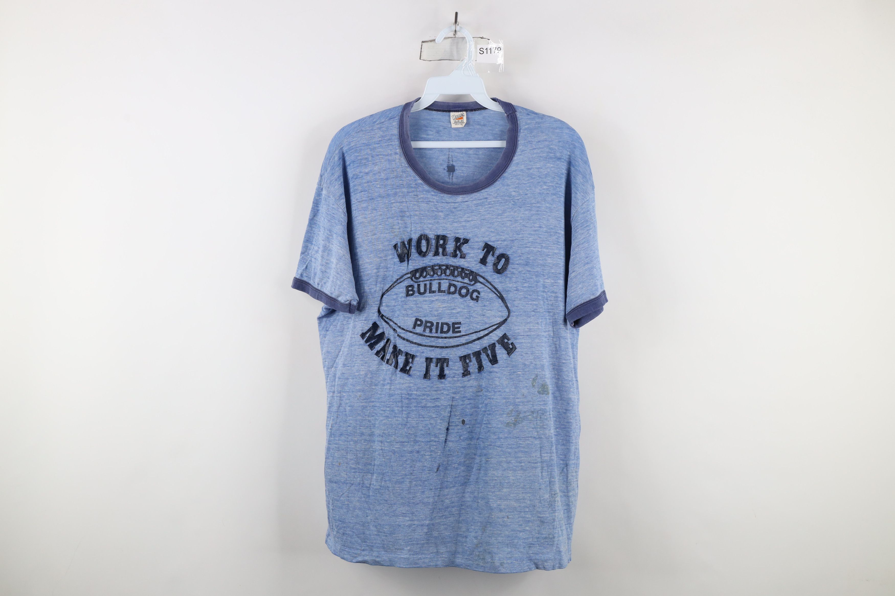 Hanes × Vintage Vintage 70s Hanes Soft Bulldog Football Ringer T-Shirt USA Size US XL / EU 56 / 4 - 1 Thumbnail