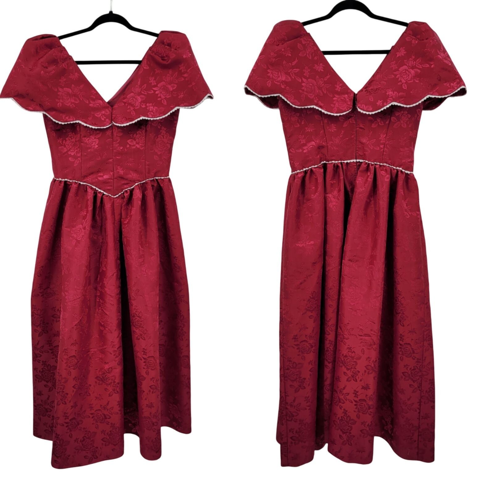 Handmade Vtg 80s Handmade Red Floral Jacquard Dress Sz M Fit & Flare Size M / US 6-8 / IT 42-44 - 1 Thumbnail