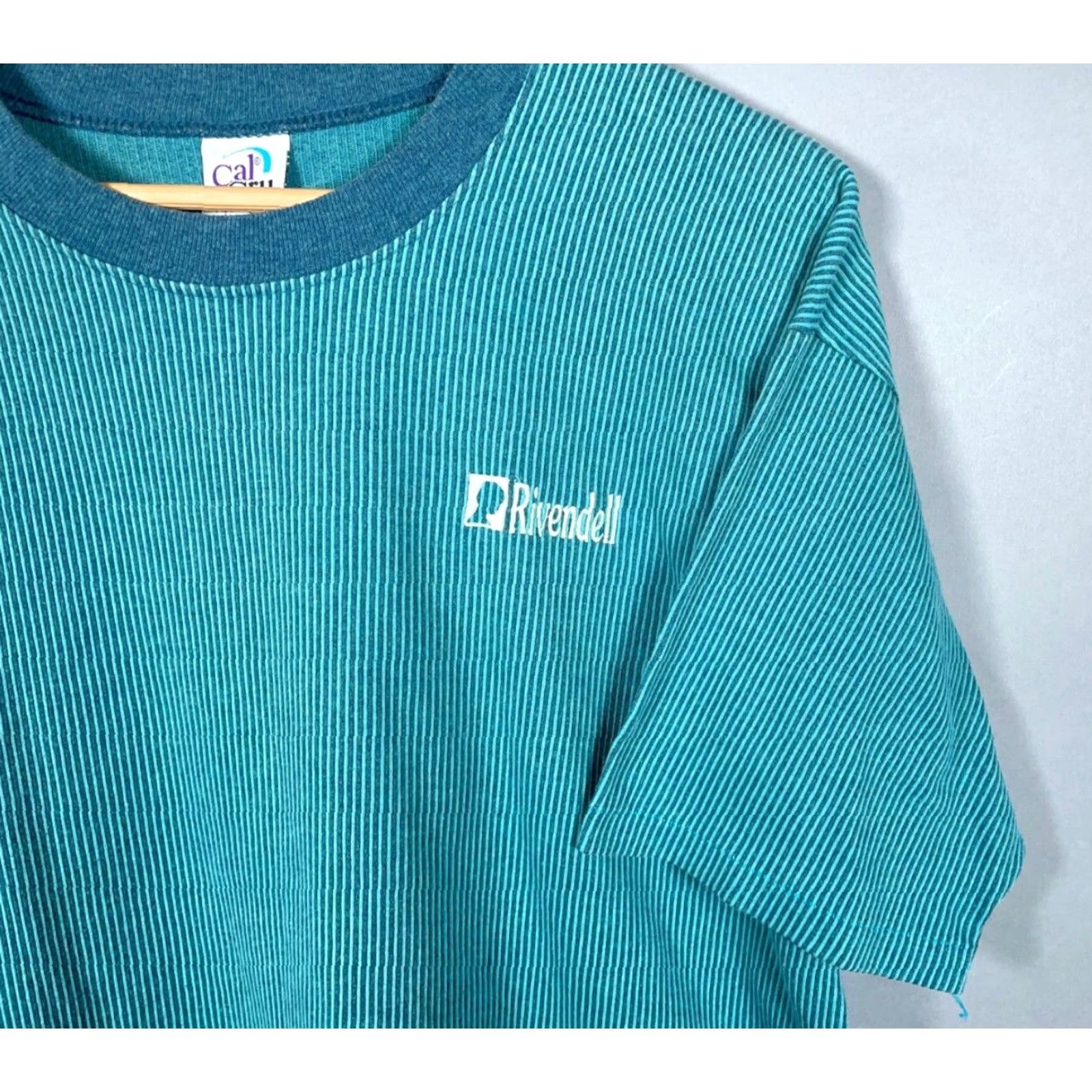 Vintage VINTAGE Cal Cru T-Shirt Men XL Green Stripe Embroidered Logo 90s Rivendell Single Stitch Shirt Size US XL / EU 56 / 4 - 7 Thumbnail