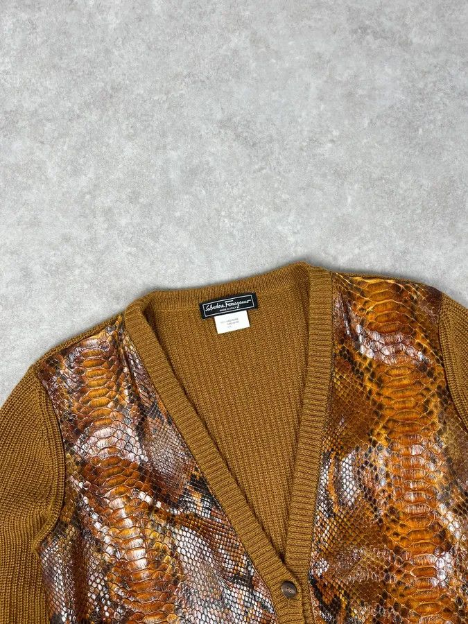 Salvatore Ferragamo Salvatore Ferragamo Camel Cashmere Python Leather Cardigan Size US S / EU 44-46 / 1 - 5 Thumbnail