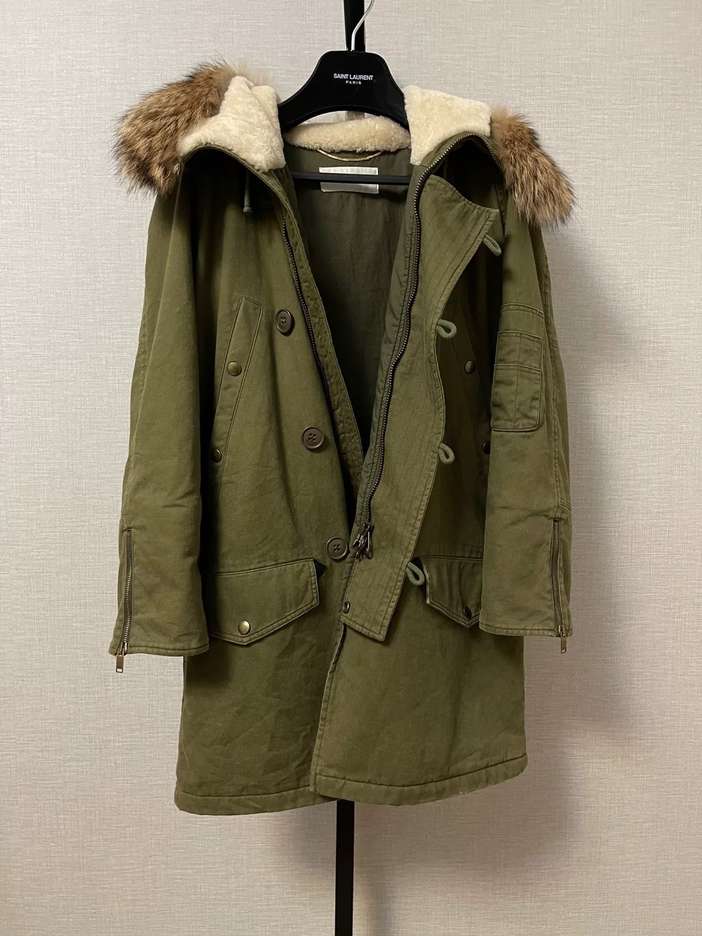 Saint Laurent Paris Saint Laurent N3B Green Parka with Fur Collar. Size US S / EU 44-46 / 1 - 1 Thumbnail