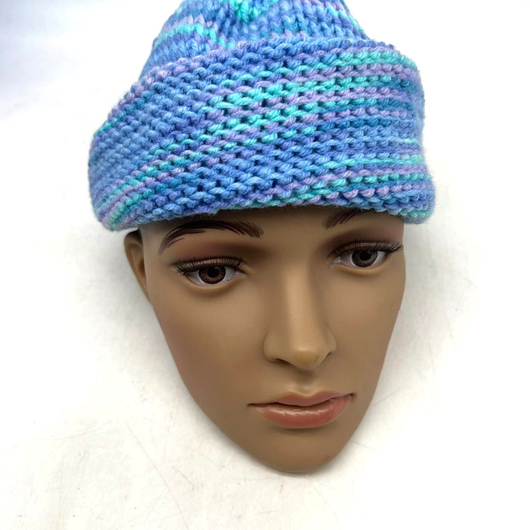 Vintage Hand Knitted Acrylic Purple Tasseled Beanie Hat One Size Womens USA Size ONE SIZE - 2 Thumbnail