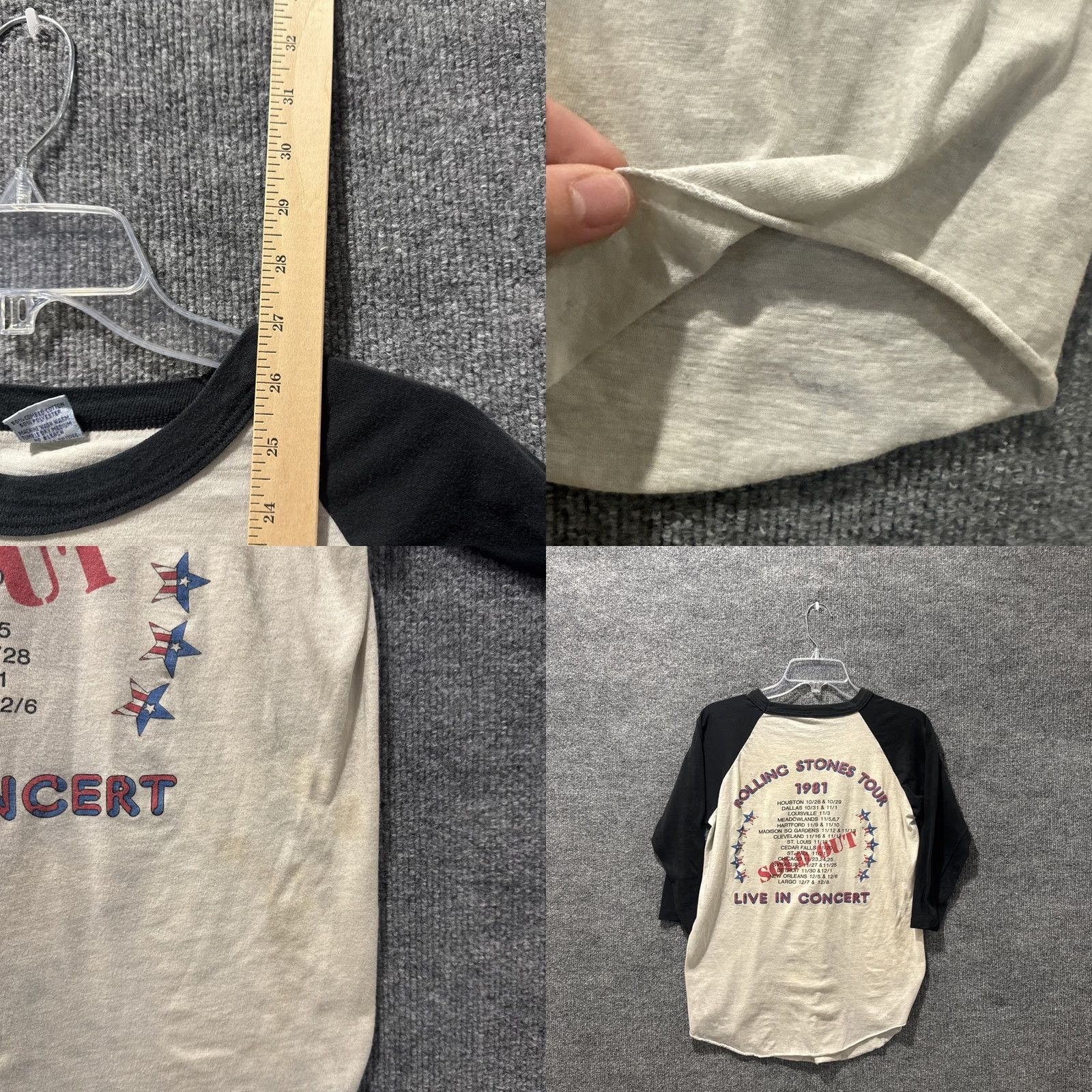 Vintage VINTAGE Rolling Stones 1981 Sold Out Tour Raglan STAINED T-Shirt Men’s L White 80s Mens Shirt Size US L / EU 52-54 / 3 - 8 Thumbnail