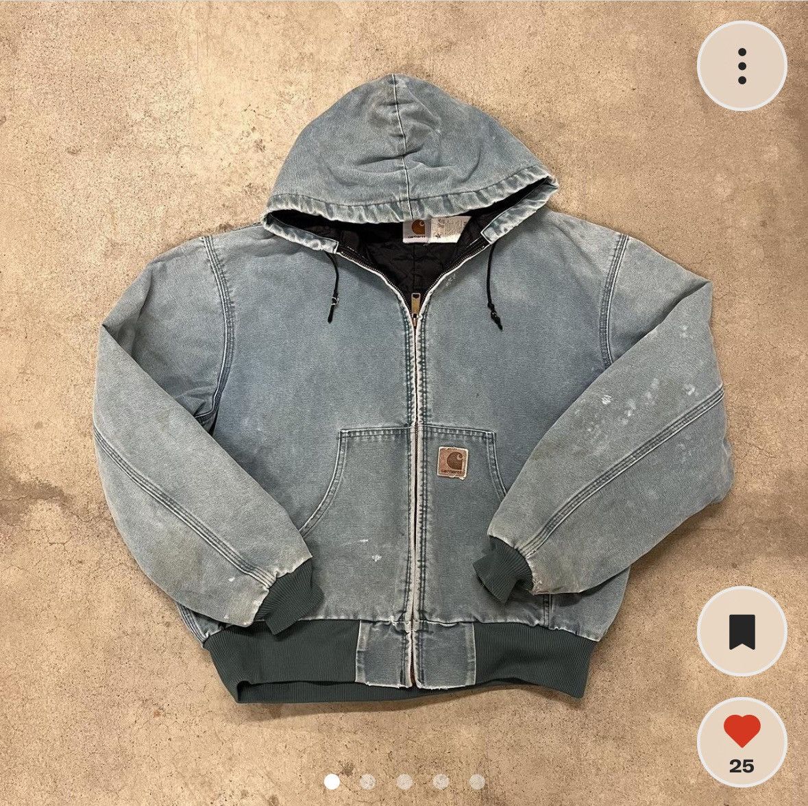 image of Color Light Blue Faded Carhartt Hooded Jacket, Men's (Size XL)