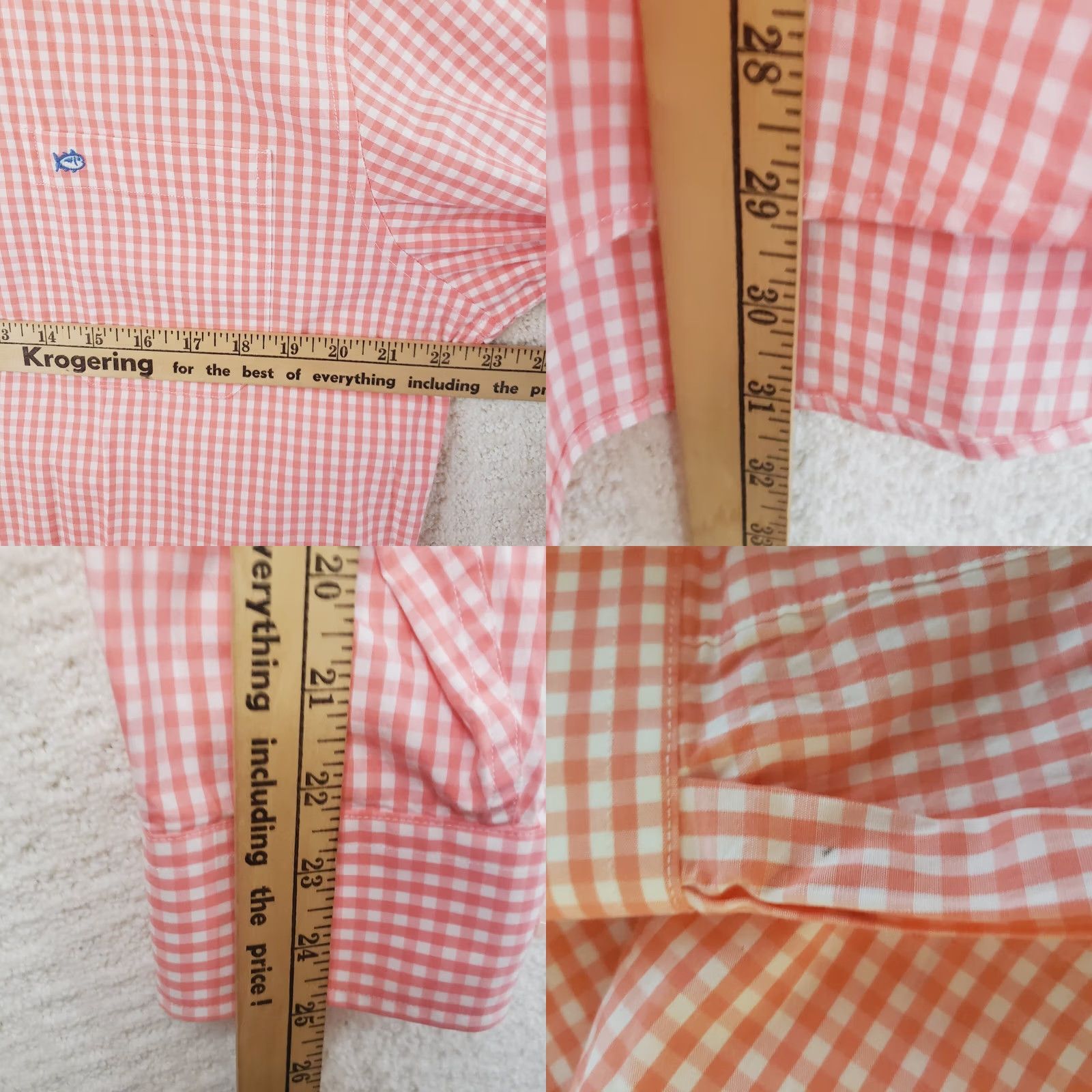 Southern Tide Southern Tide Shirt Mens M Coral White Check Long Sleeve Button-Down Collar Dress/Workwear Casual Shirt Size US M / EU 48-50 / 2 - 9 Thumbnail