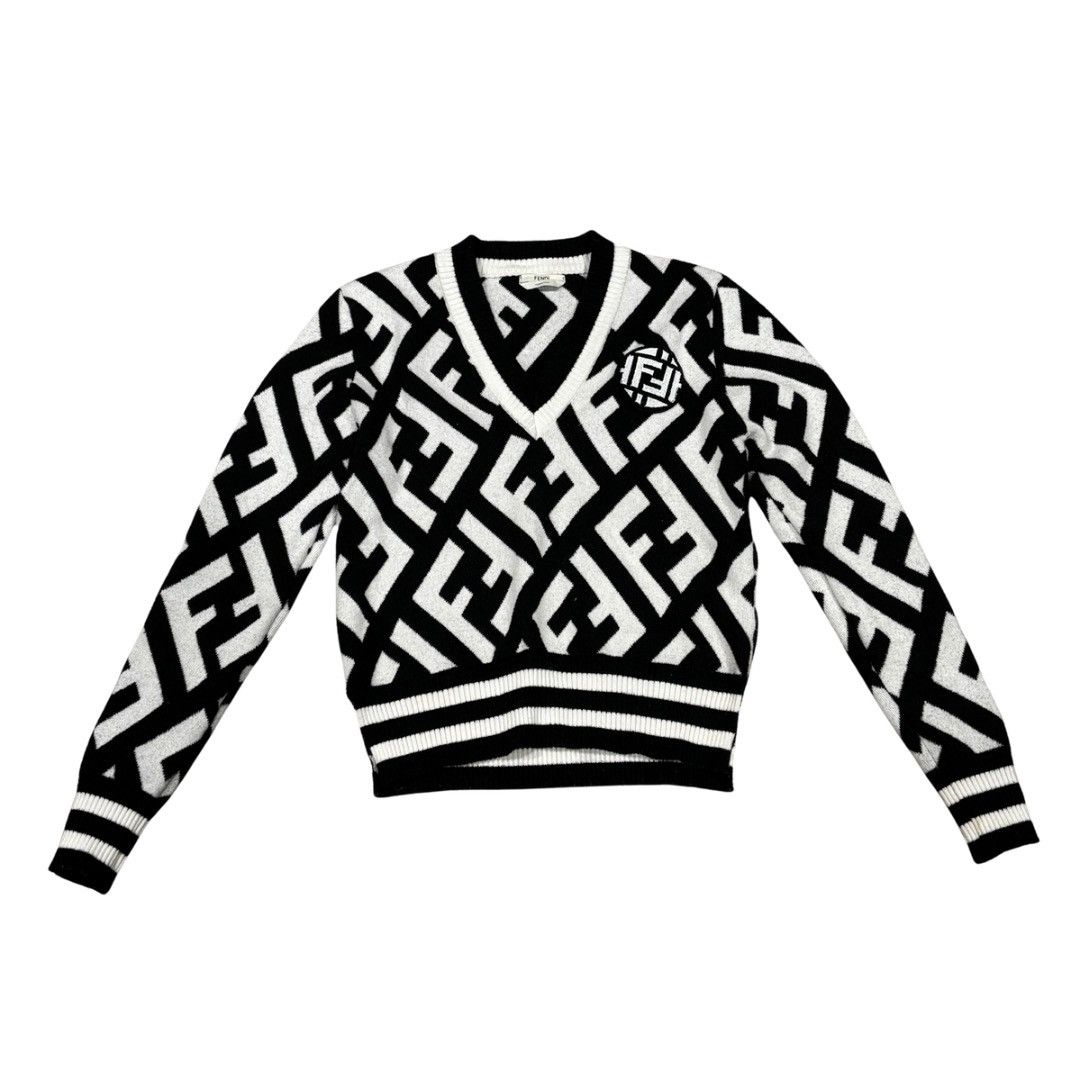 Fendi Fendi FF Monogram Knit V-Neck Sweater Made in Italy Size S / US 4 / IT 40 - 1 Thumbnail