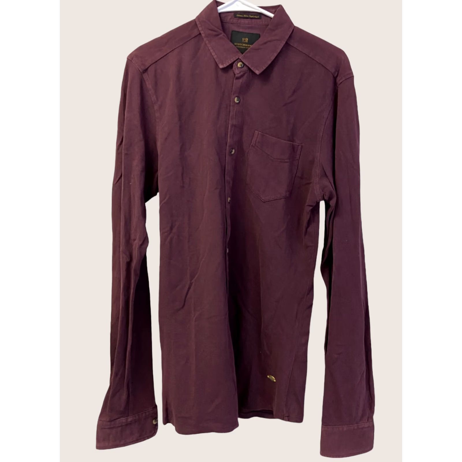 Scotch & Soda Scotch & Soda Mens Button-Up Shirt Maroon Long Sleeve Regular Fit Size M Cotton Solid Casual Shirt Mens Size 40R - 1 Thumbnail
