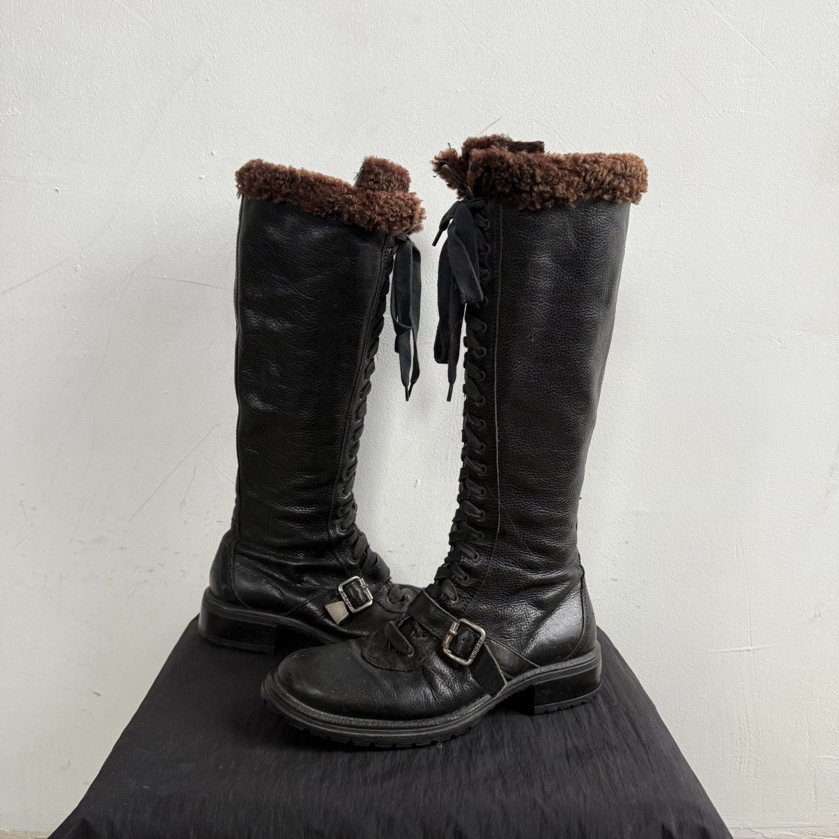 Hysteric Glamour Bumper Italy Lace Up Knee High Boots With Faux Fur Lining Size US 7 / IT 37 - 3 Thumbnail