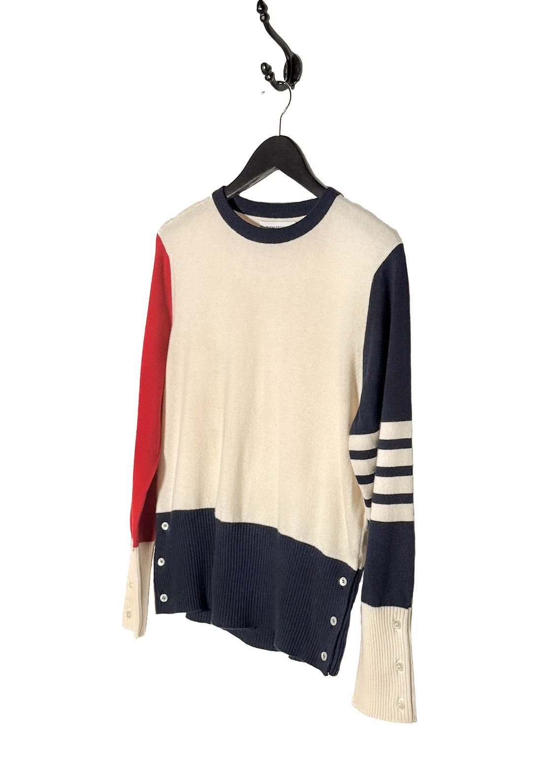 Thom Browne Thom Browne Ivory Colourblock Red Navy Cashmere Sweater Size US XL / EU 56 / 4 - 2 Thumbnail