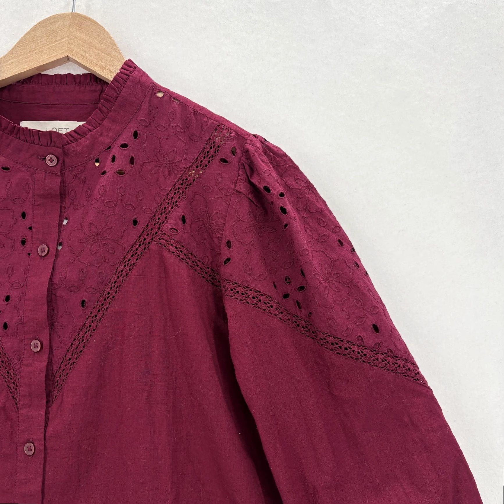 Loft LOFT Blouse Red Embroidered Button Front 3/4 Sleeve Tunic Top Womens M NWT Size M / US 6-8 / IT 42-44 - 2 Thumbnail