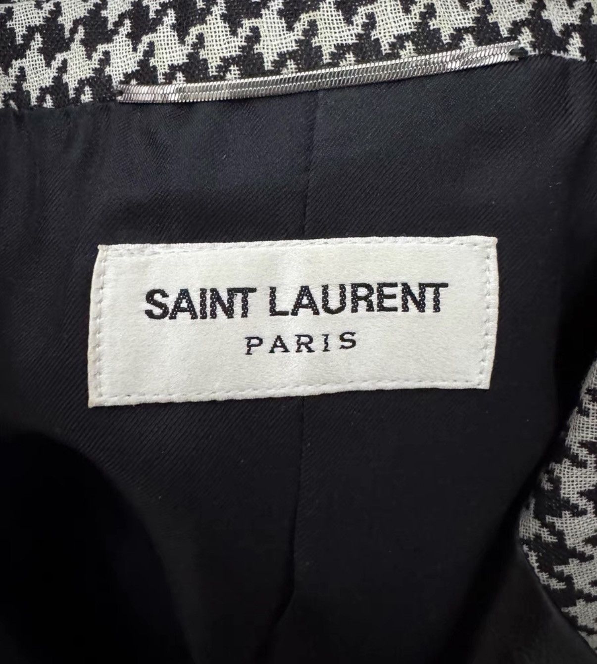 Saint Laurent Paris Saint Laurent (SLP) 14SS Leather Collar Houndstooth Blazer Size US S / EU 44-46 / 1 - 6 Thumbnail