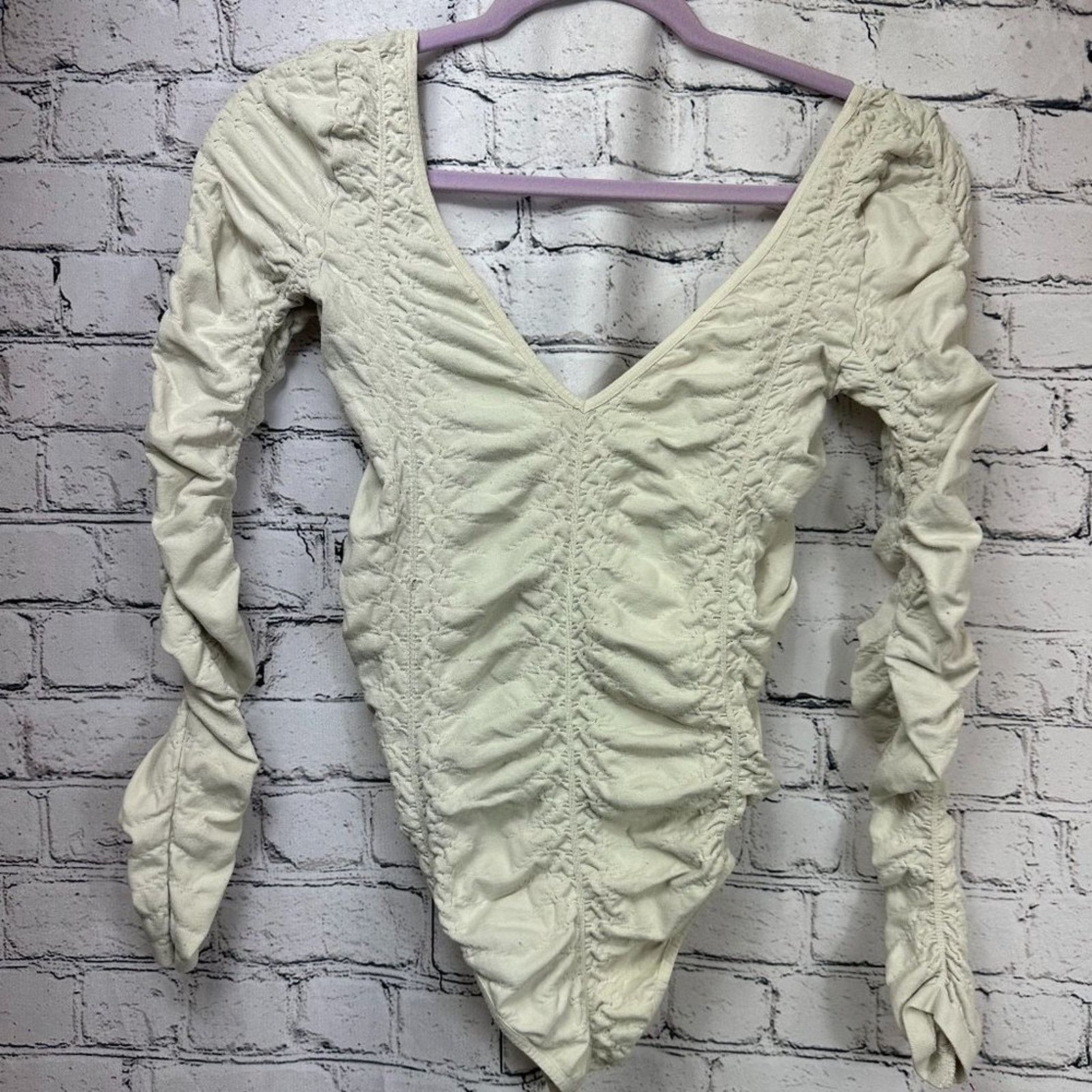 Free People Free People Intimately Ruched Bodysuit - Cream - size M/L Size ONE SIZE - 3 Thumbnail