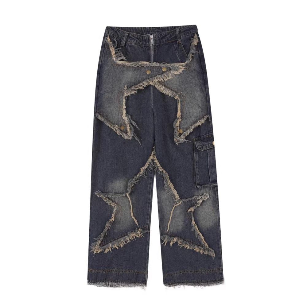 Japanese Brand × Jean Star embroidered straight high street wide leg jeans Size US 32 / EU 48 - 1 Thumbnail