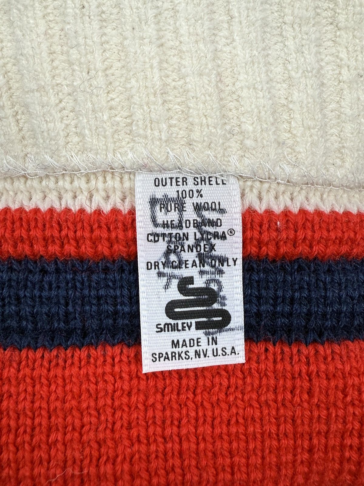 Vintage 70s 80s Vintage Smiley USA Stripped Wool Pom Pom Ski Hat Size ONE SIZE - 6 Thumbnail