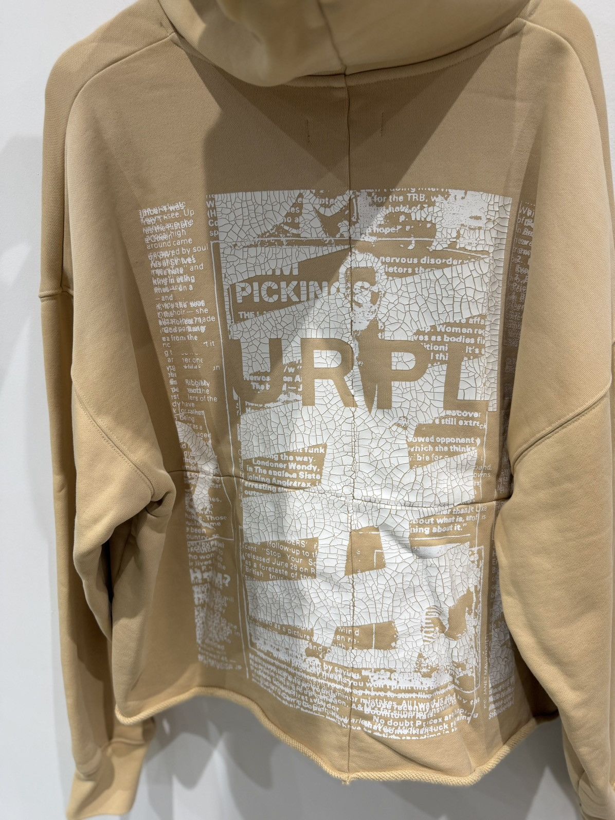 Purple Brand Purple Brand Newsprint Cropped Hoodie Beige Size: L Size US L / EU 52-54 / 3 - 8 Thumbnail