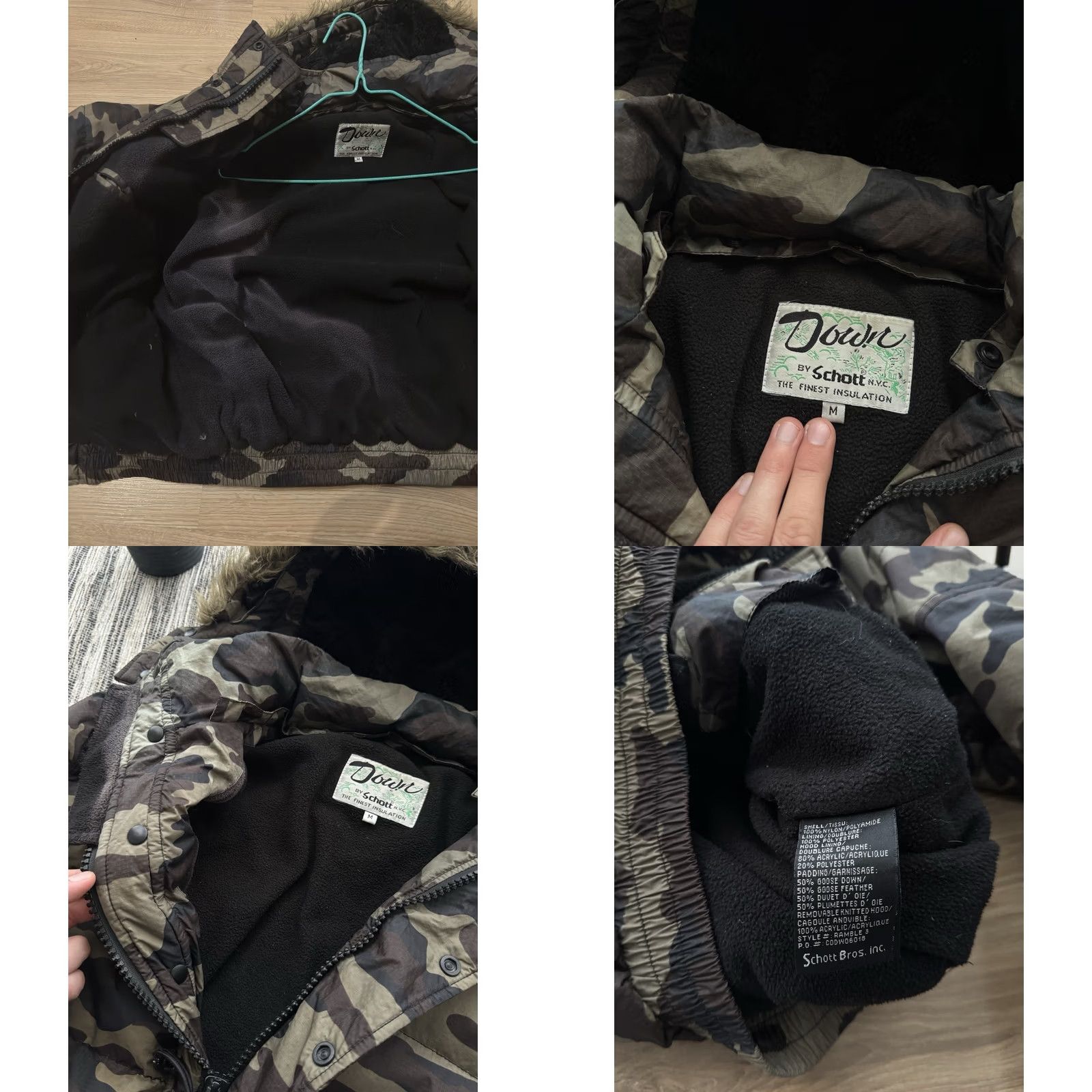Schott VINTAGE Schott NYC MILITARY DOWN CAMO BOMBER JACKET FAUX FUR FLEECE Size M MEN Size US M / EU 48-50 / 2 - 10 Thumbnail