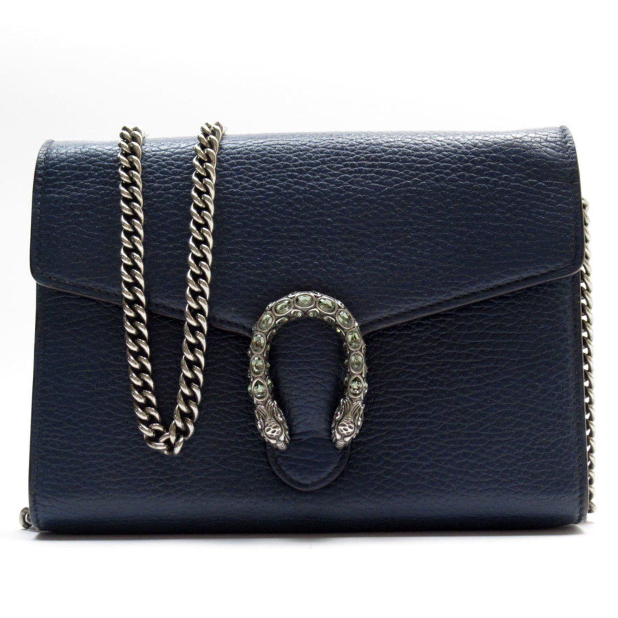 GUCCI Dionysus Chain Wallet Leather Navy Women's 401231 t19557a