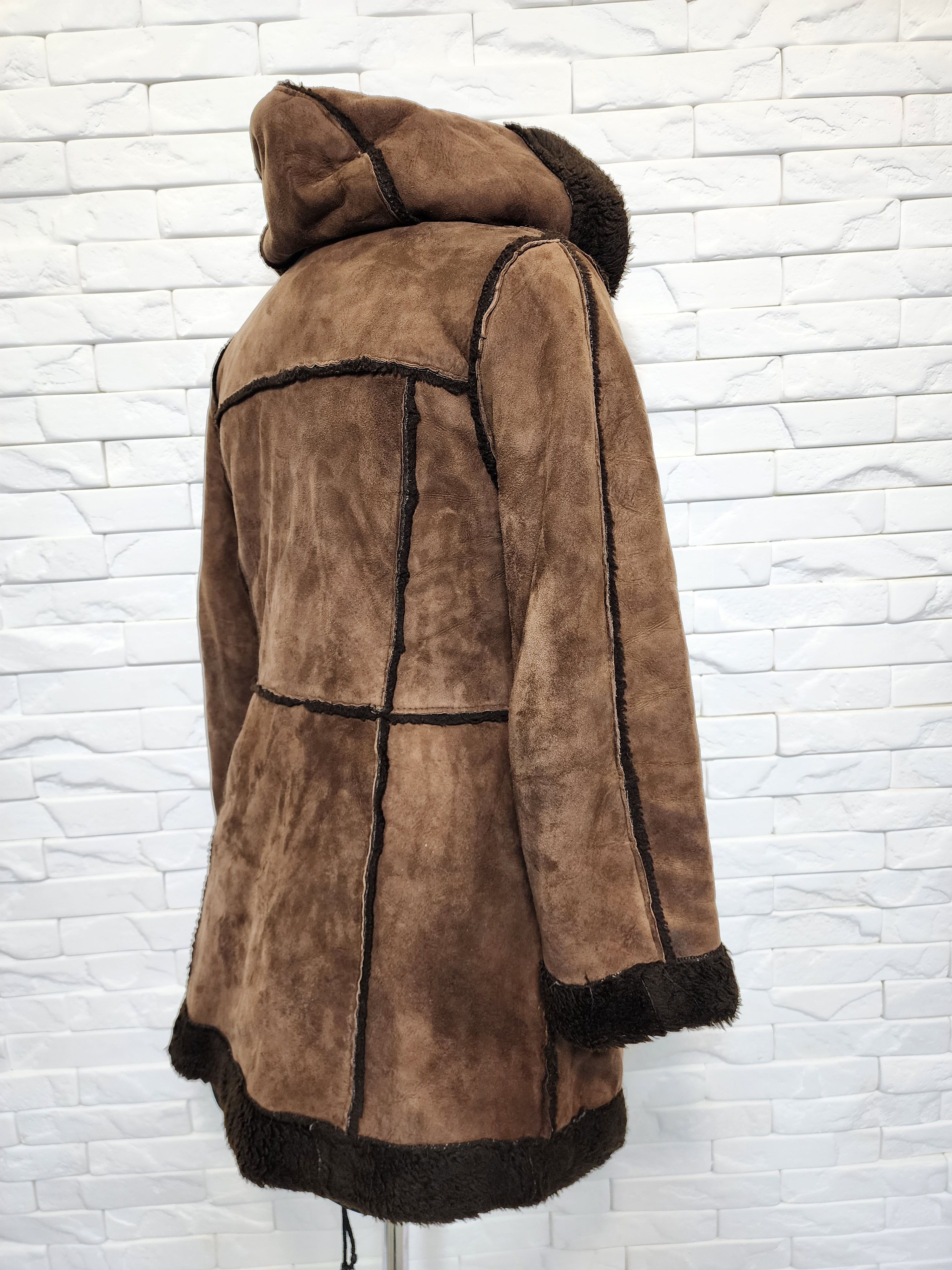 Genuine Leather Brown Suede Leather Jacket: Classic Hooded Design Size S / US 4 / IT 40 - 6 Thumbnail