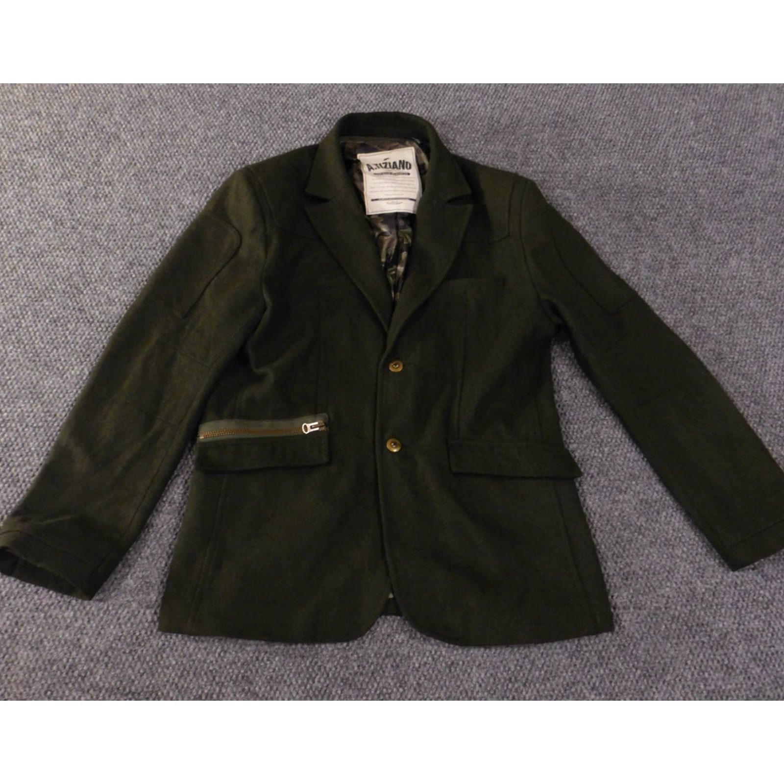 Vintage a tiziano blazer trench coat Men L Green Wool Button Lined Zip Mid-Length Fall Winter Solid Army Vintage No Size 42R - 5 Thumbnail