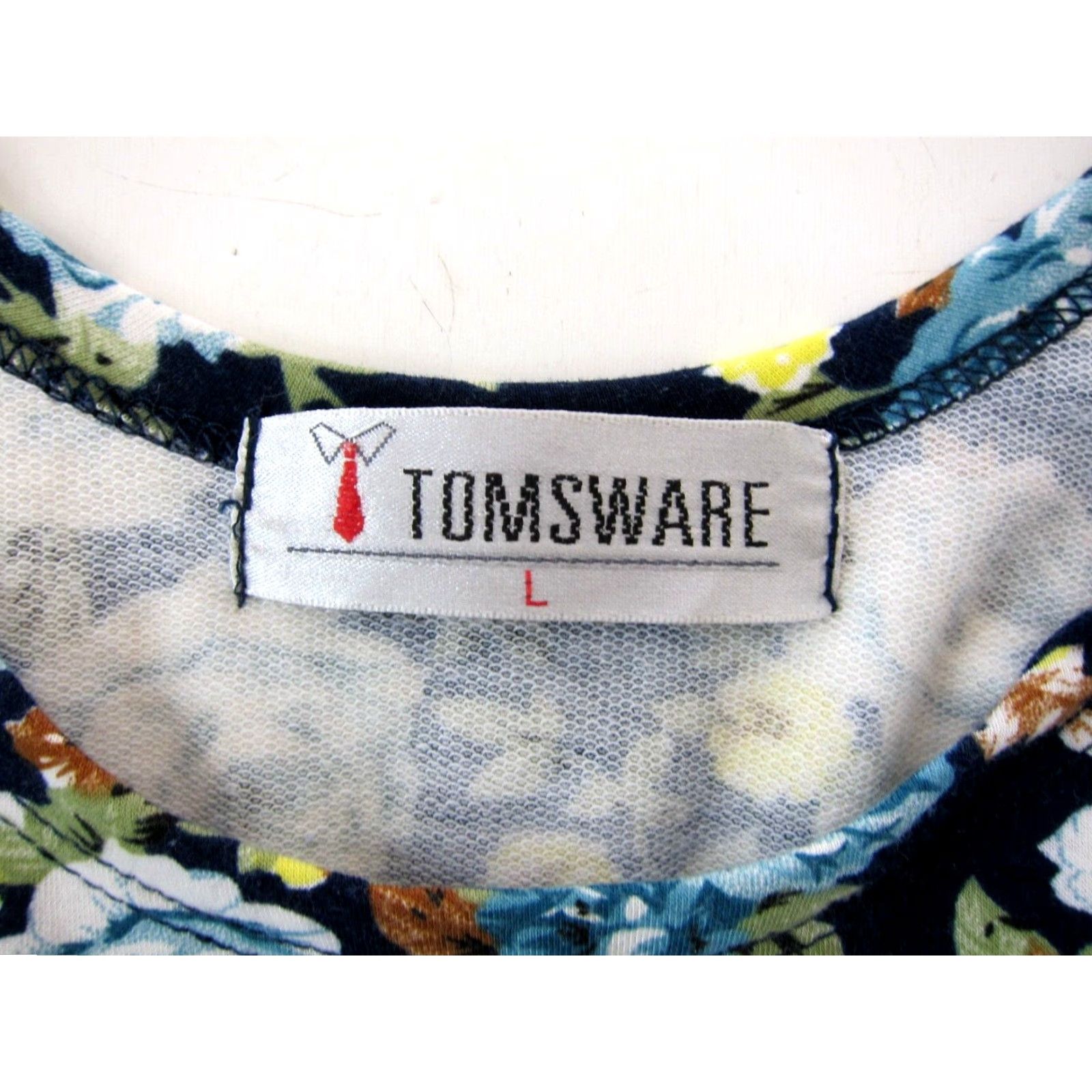 Vintage Tomsware Jersey Stretch Blue Yellow Floral 3/4 Sleeve Empire Waist Dress Large Size L / US 10 / IT 46 - 4 Thumbnail