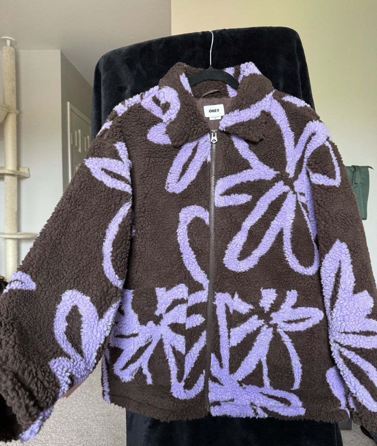 Obey Obey Floral Sherpa Fleece Jacket Brown Purple Abstract Print Size US M / EU 48-50 / 2 - 1 Thumbnail