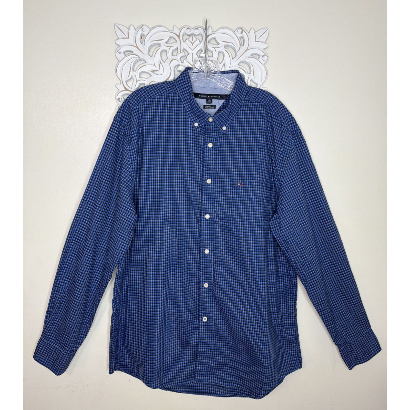 Tommy Hilfiger Tommy Hilfiger Classic Fit Micro Check XL Cotton Blue Size US XL / EU 56 / 4 - 3 Thumbnail