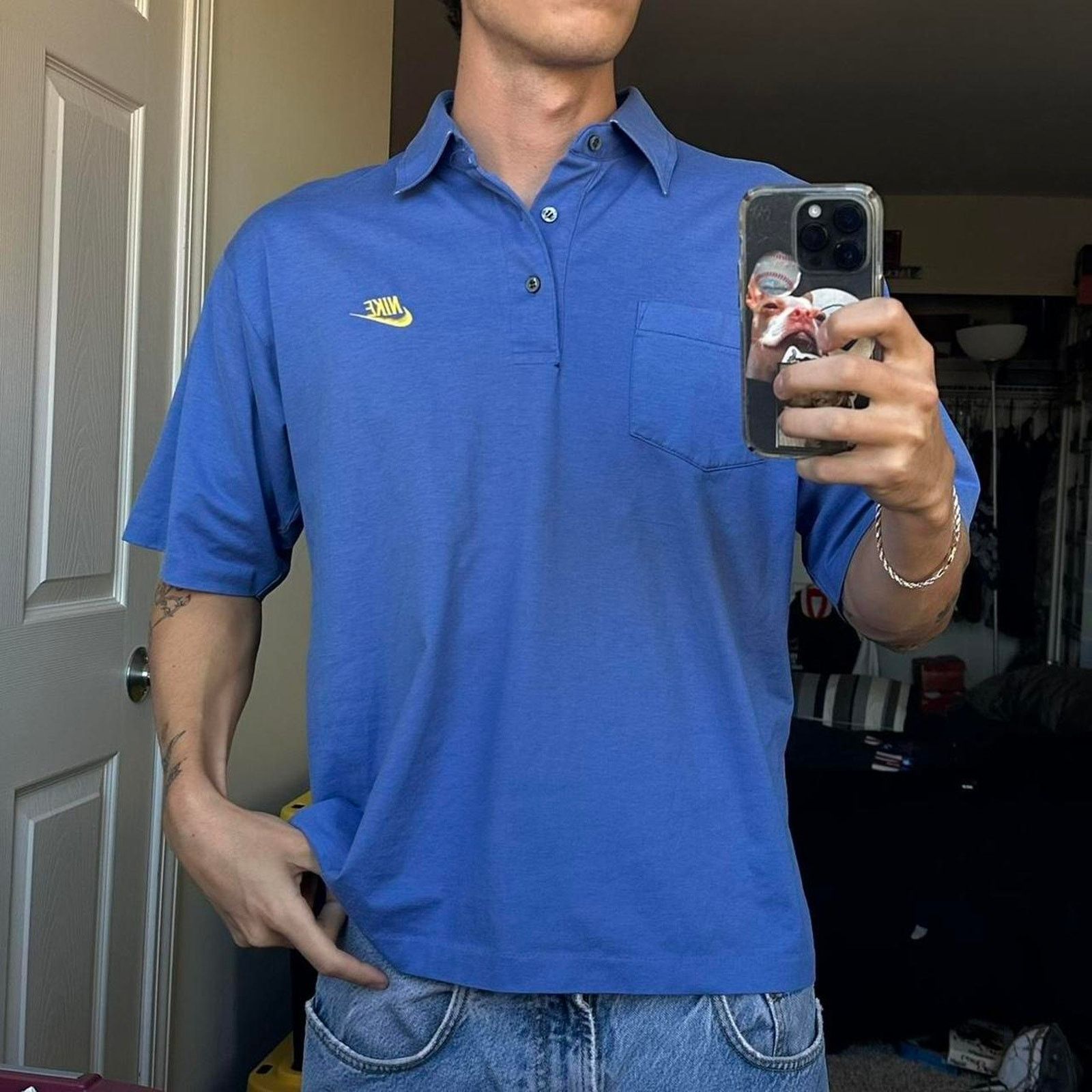 Nike Vintage 80s Blue Nike Polo Tennis Golf Polo Button Shirt Size US M / EU 48-50 / 2 - 1 Thumbnail
