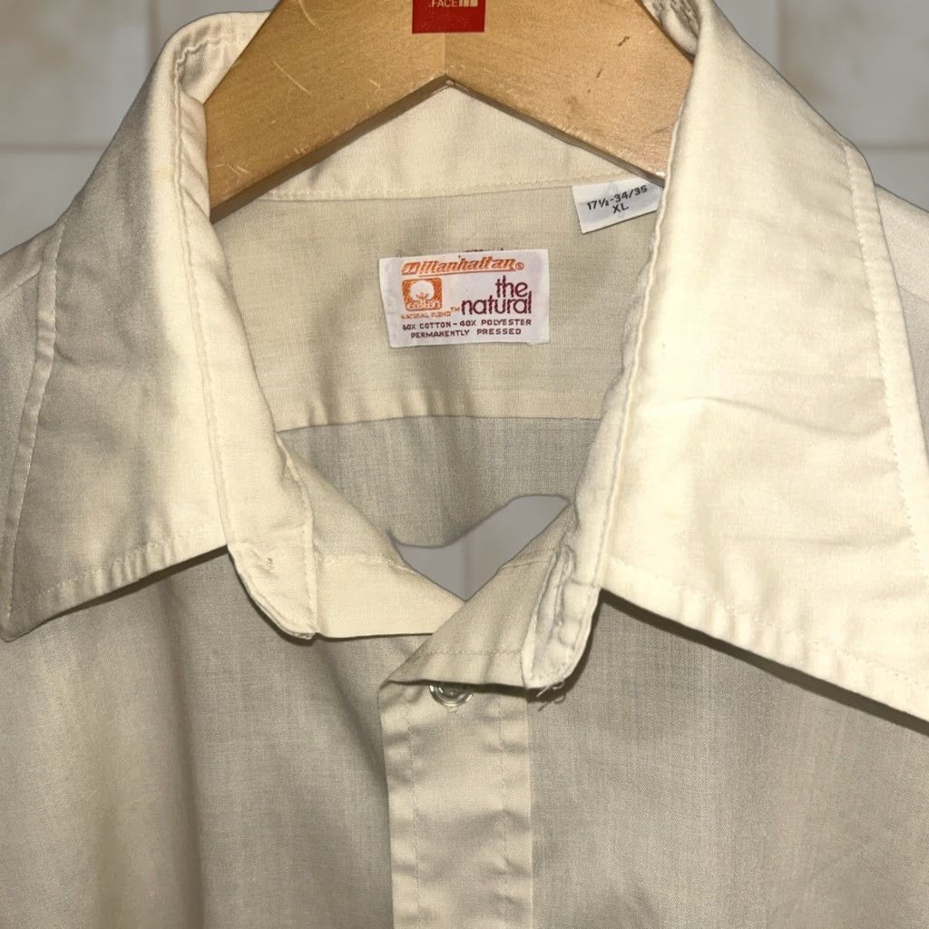 Vintage VINTAGE Manhattan Shirt 17.5 XL Classic Preppy Beige Dark Achedemia Men T-Shirt Mens Size US XXL / EU 58 / 5 - 1 Thumbnail