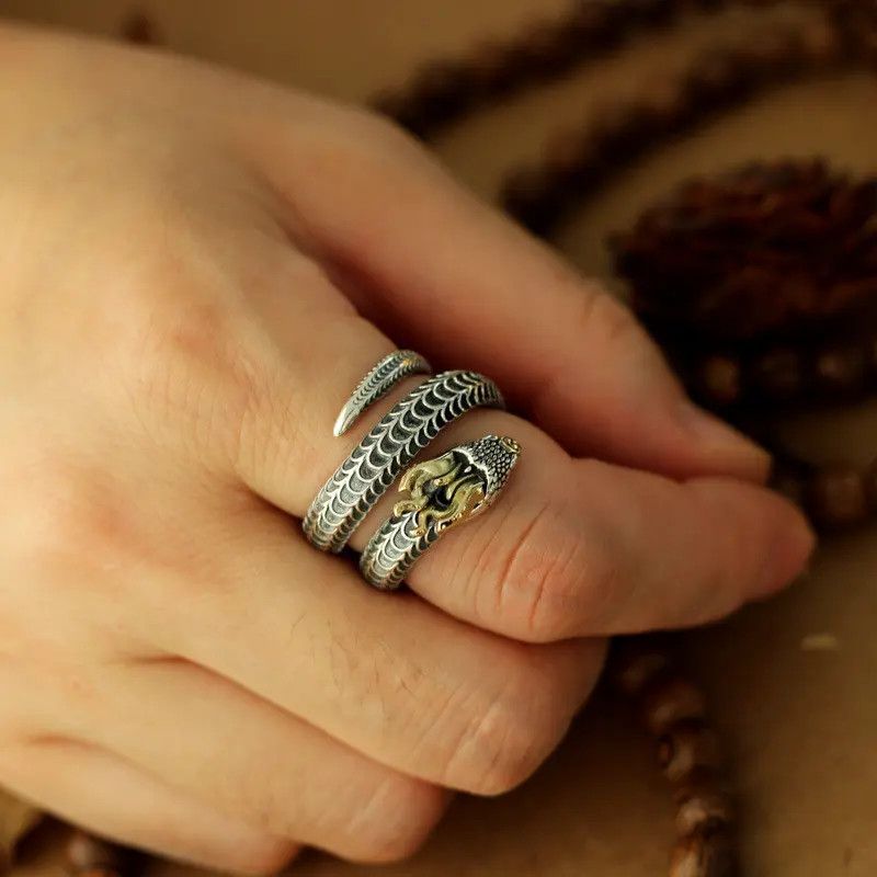 Jewelry × Vintage Elegant Horned Snake Adjustable Ring Size ONE SIZE - 5 Thumbnail