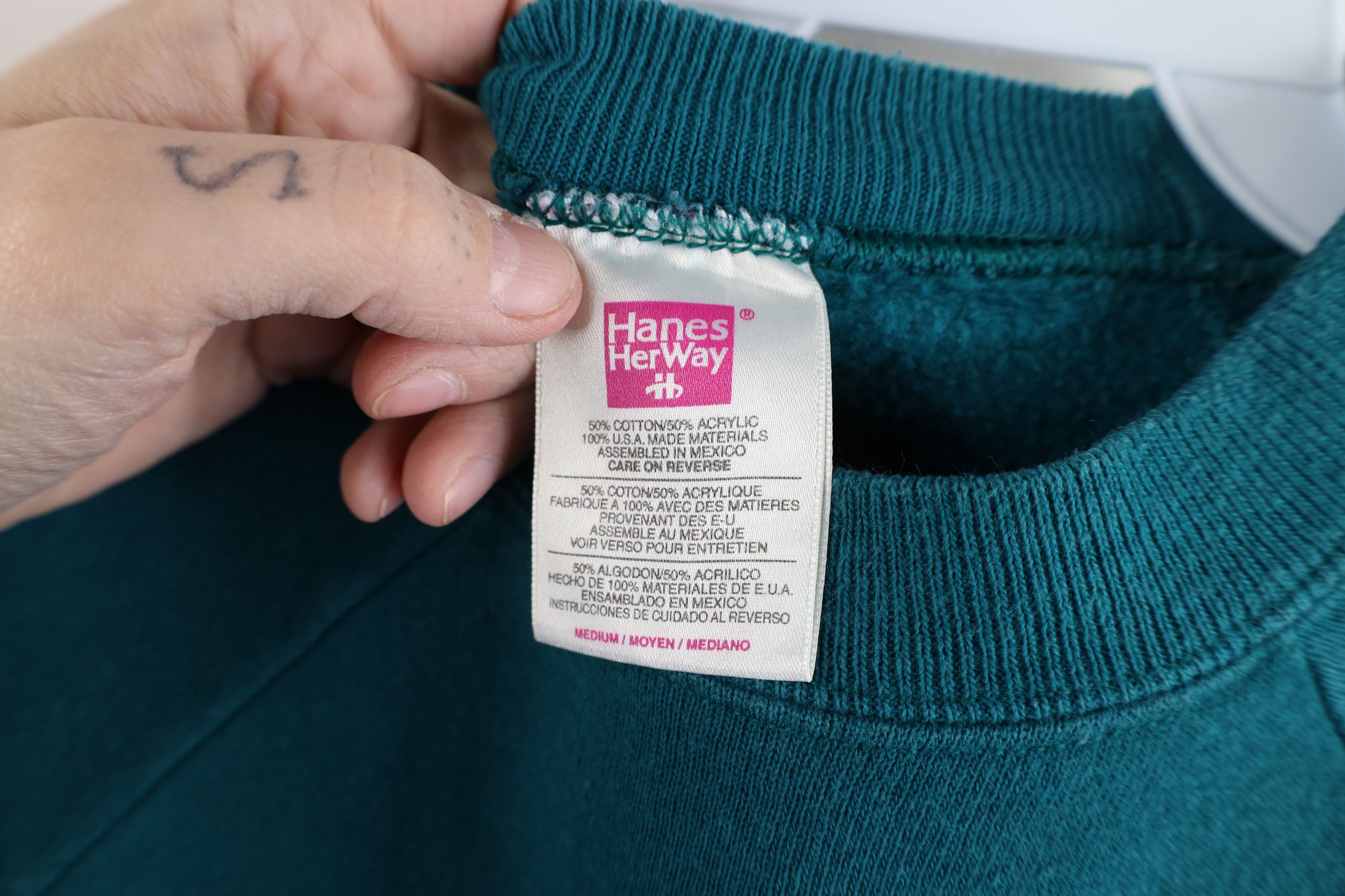 Vintage Vintage 90s Streetwear Faded Blank Crewneck Sweatshirt Teal Size M / US 6-8 / IT 42-44 - 7 Thumbnail