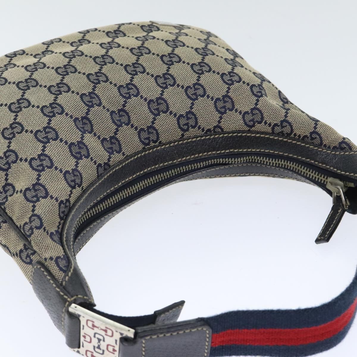 Gucci GUCCI GG Canvas Sherry Line Hand Bag Navy Silver Red Size ONE SIZE - 6 Thumbnail