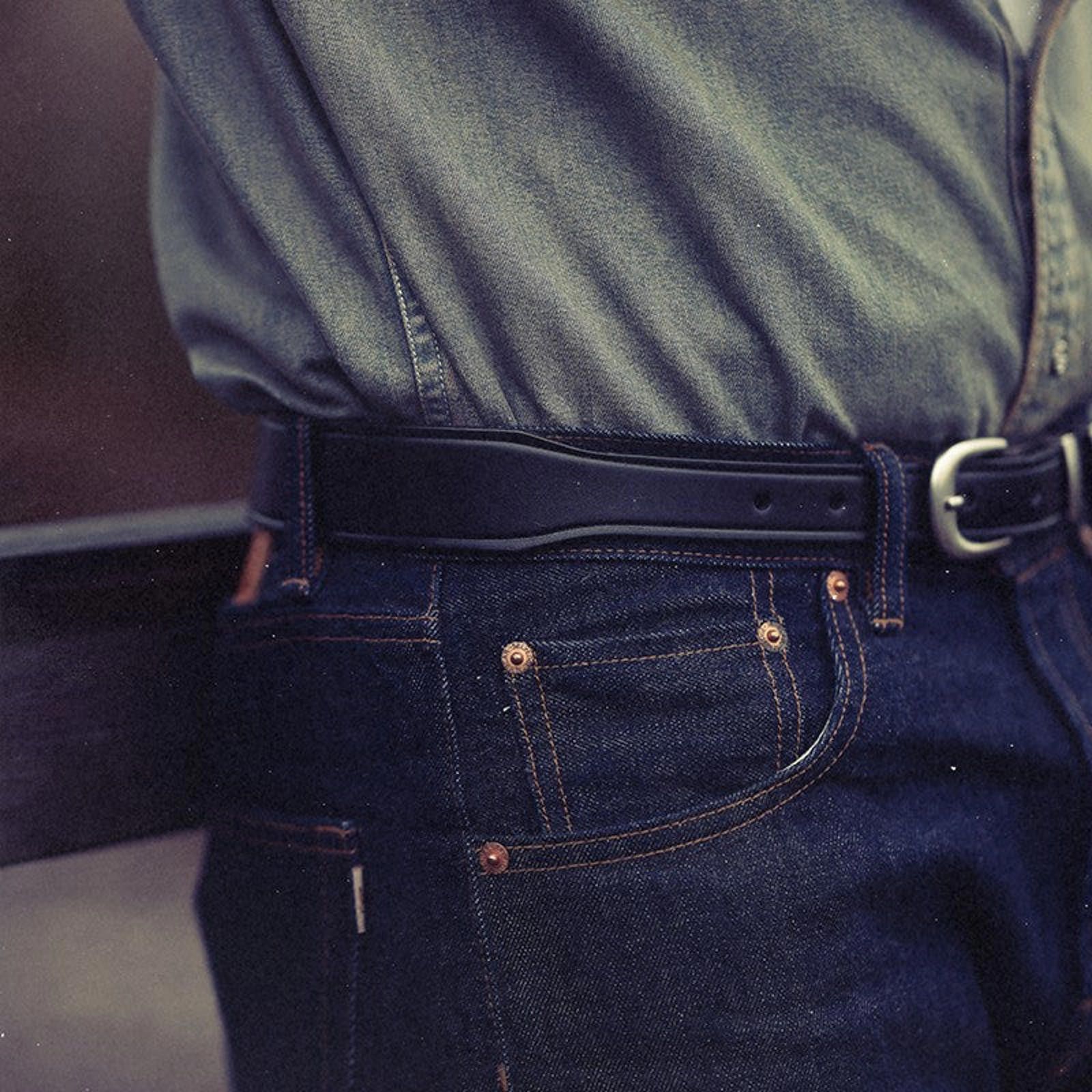 Leather × Vintage Italian Veg-Tan Leather Belt – Heavy-Duty Retro Cowhide Size ONE SIZE - 3 Thumbnail