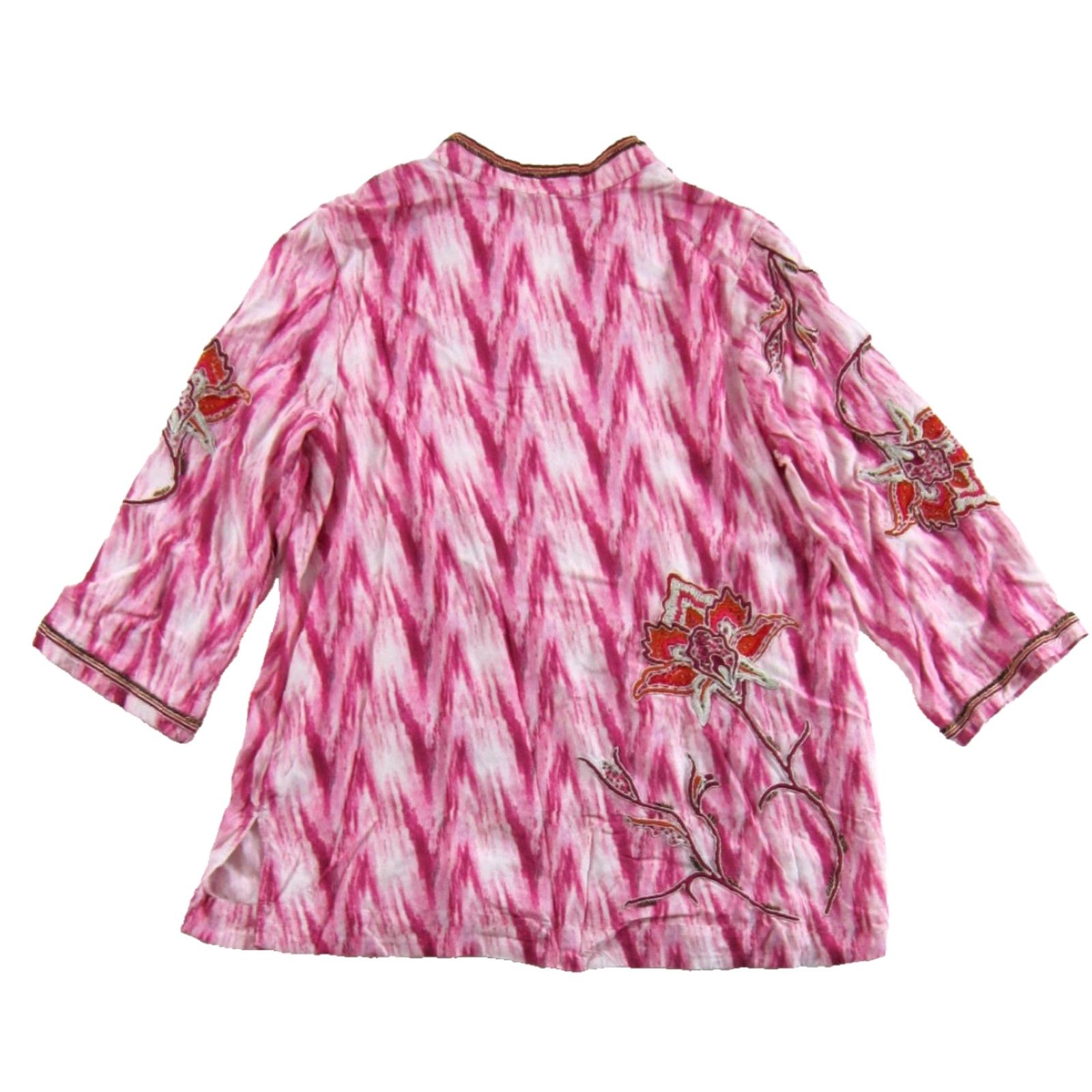 Soft Surroundings Soft Surroundings Blouse XL Rayon Pink Orange Beaded Embroider V-Neck 3/4 Sleeve Size XL / US 12-14 / IT 48-50 - 2 Thumbnail
