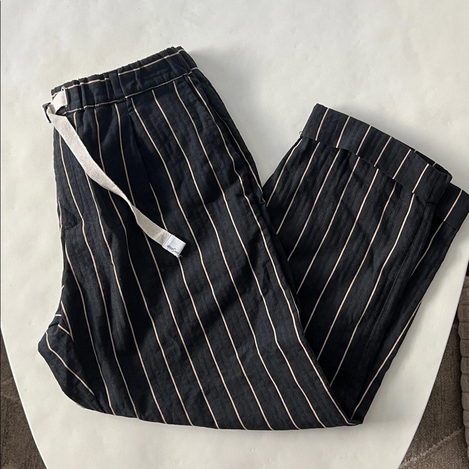 Designer WHITE SAND GARMANY Navy Striped Buckled Trouser Pants EU 48 Size US 32 / EU 48 - 3 Thumbnail