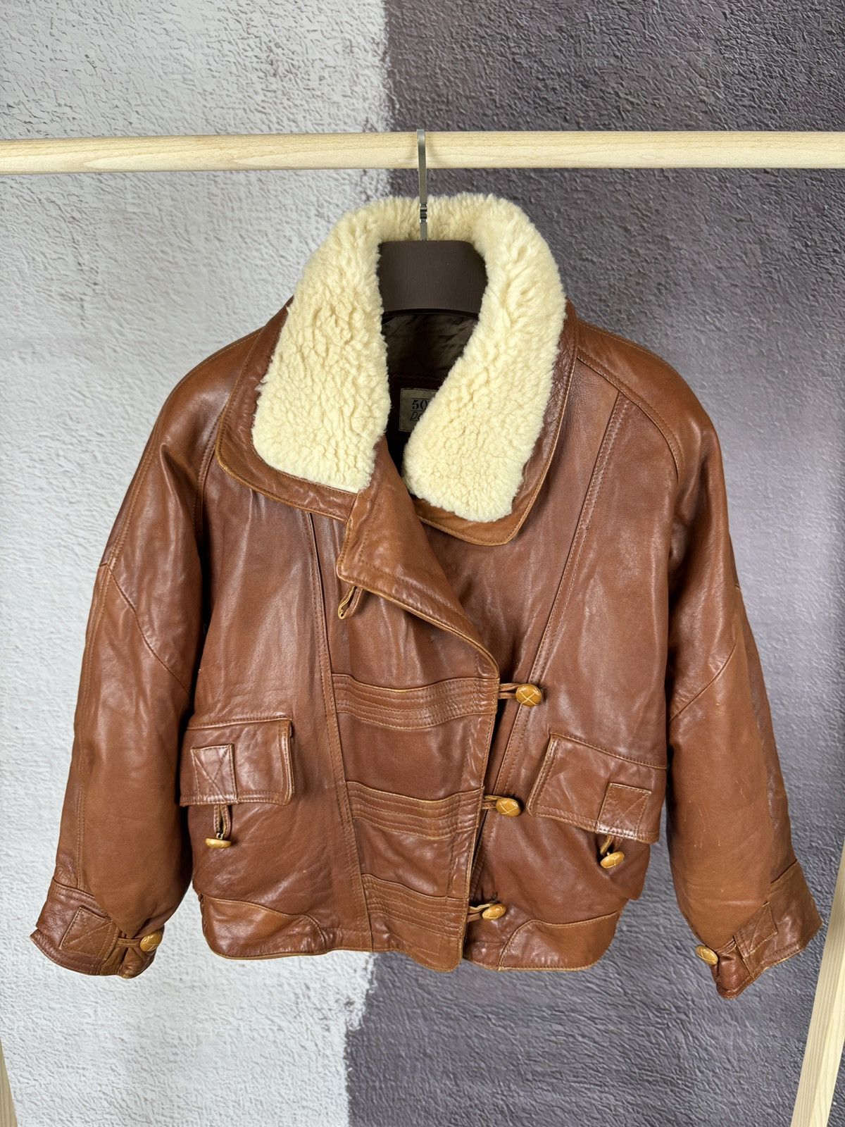 Vintage Vintage 80s 90s brown motorcycle leather Sherpa jacket Size M / US 6-8 / IT 42-44 - 2 Thumbnail