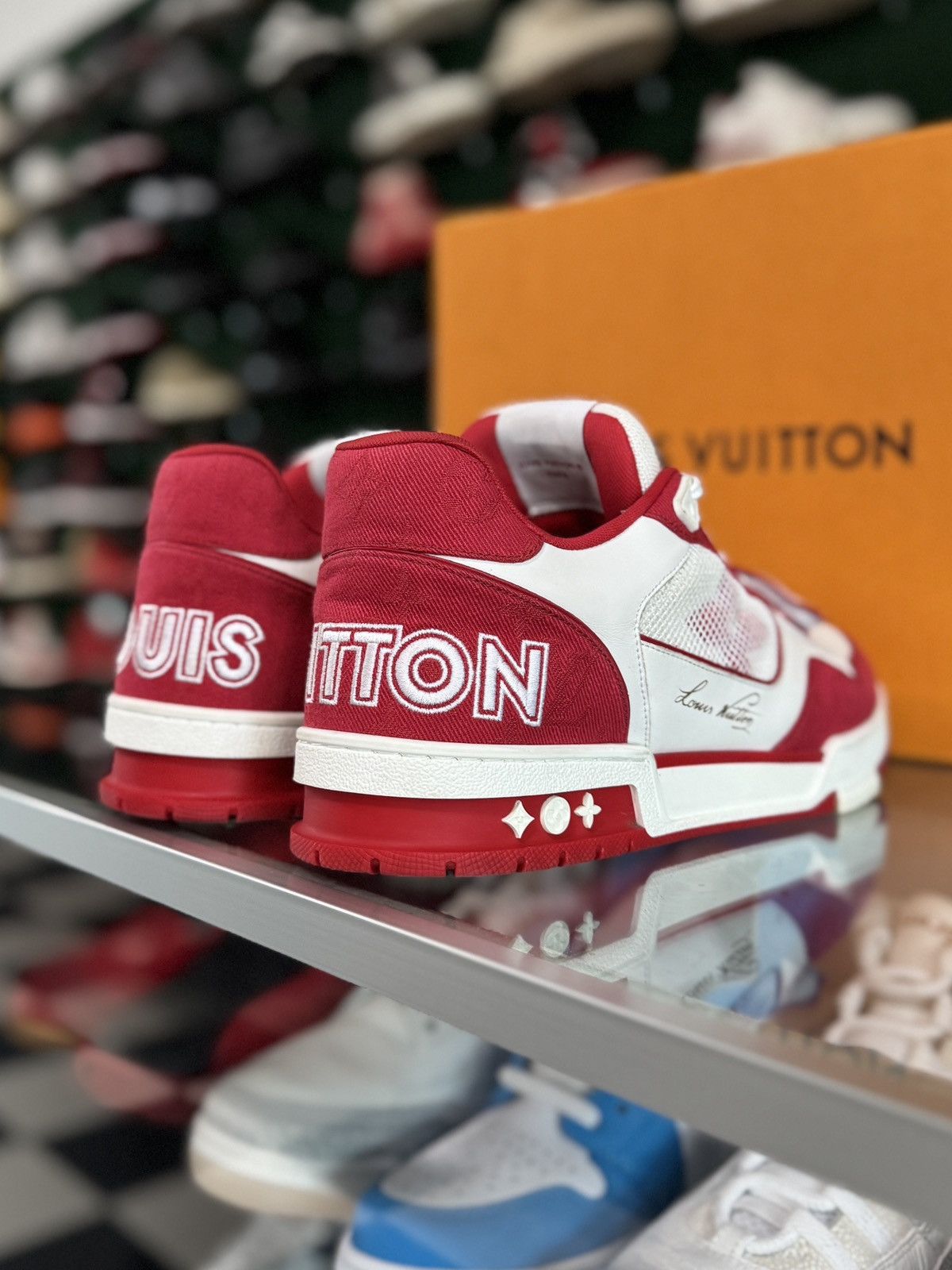 Louis Vuitton Louis Vuitton Trainer Velcro Strap Red Monogram Denim Size US 10.5 / EU 43-44 - 8 Thumbnail