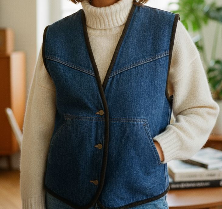 KENZO Denim Sherpa Vest Waistcoat Gilet