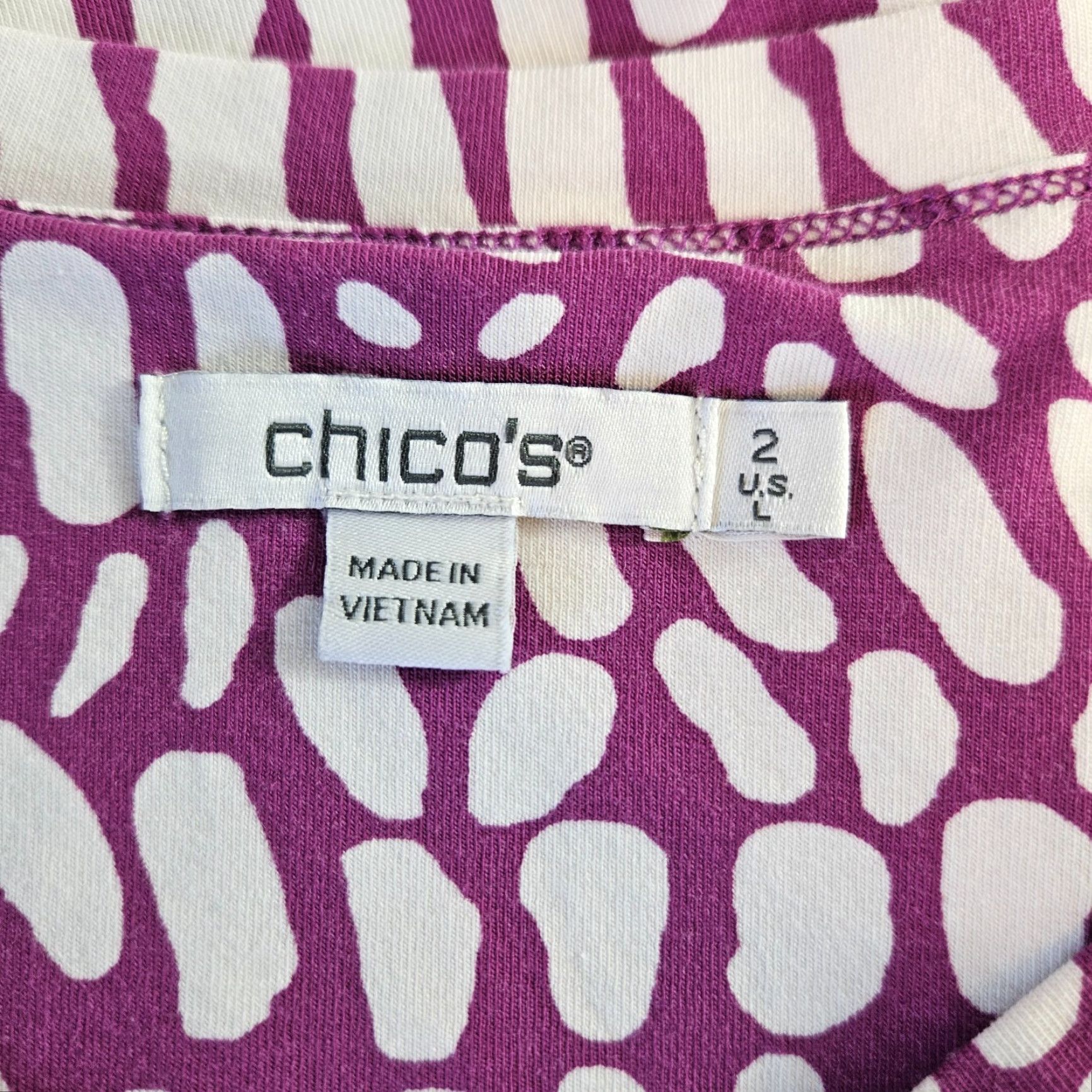 Vintage Chico's Top Womens L Purple White 3/4 Sleeve V-Neck Cotton Blend Shirt Womens Size L / US 10 / IT 46 - 5 Thumbnail