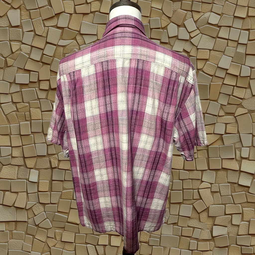 Tommy Bahama Shirt 1XL Pink Ivory Plaid Short Sleeve 100% Silk Beachy Mens, Men's