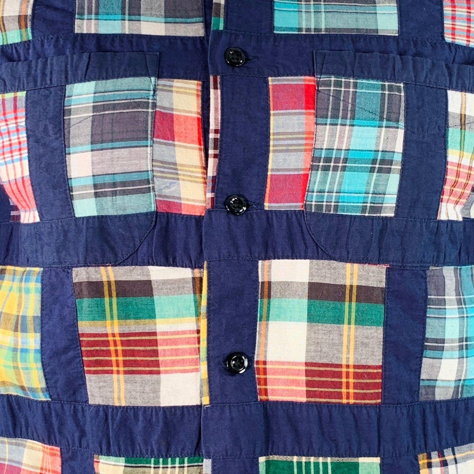 Monitaly Navy Multi Color Madras Cotton Two Pockets Short Sleeve Size US L / EU 52-54 / 3 - 2 Thumbnail