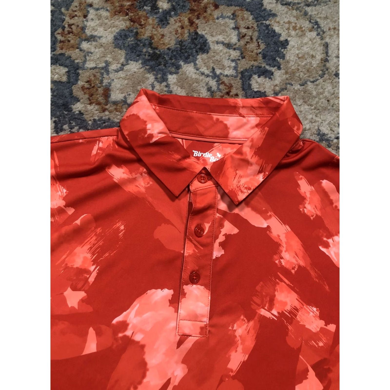 Vintage Birdie Bound Polo Shirt Mens M Red Orange Abstract Golf Stretch Print Short Sleeve Collared Graphic Print Size US M / EU 48-50 / 2 - 4 Thumbnail