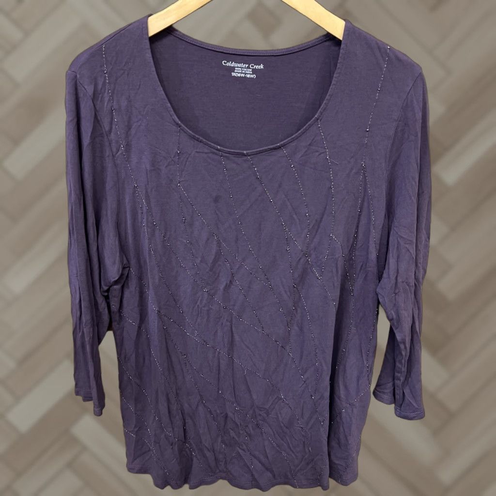 Coldwater Creek VINTAGE Coldwater Creek Shirt Top Purple 1X Plus Size Viscose Blouse Long Sleeve V-Neck Women's Size XL / US 12-14 / IT 48-50 - 1 Thumbnail