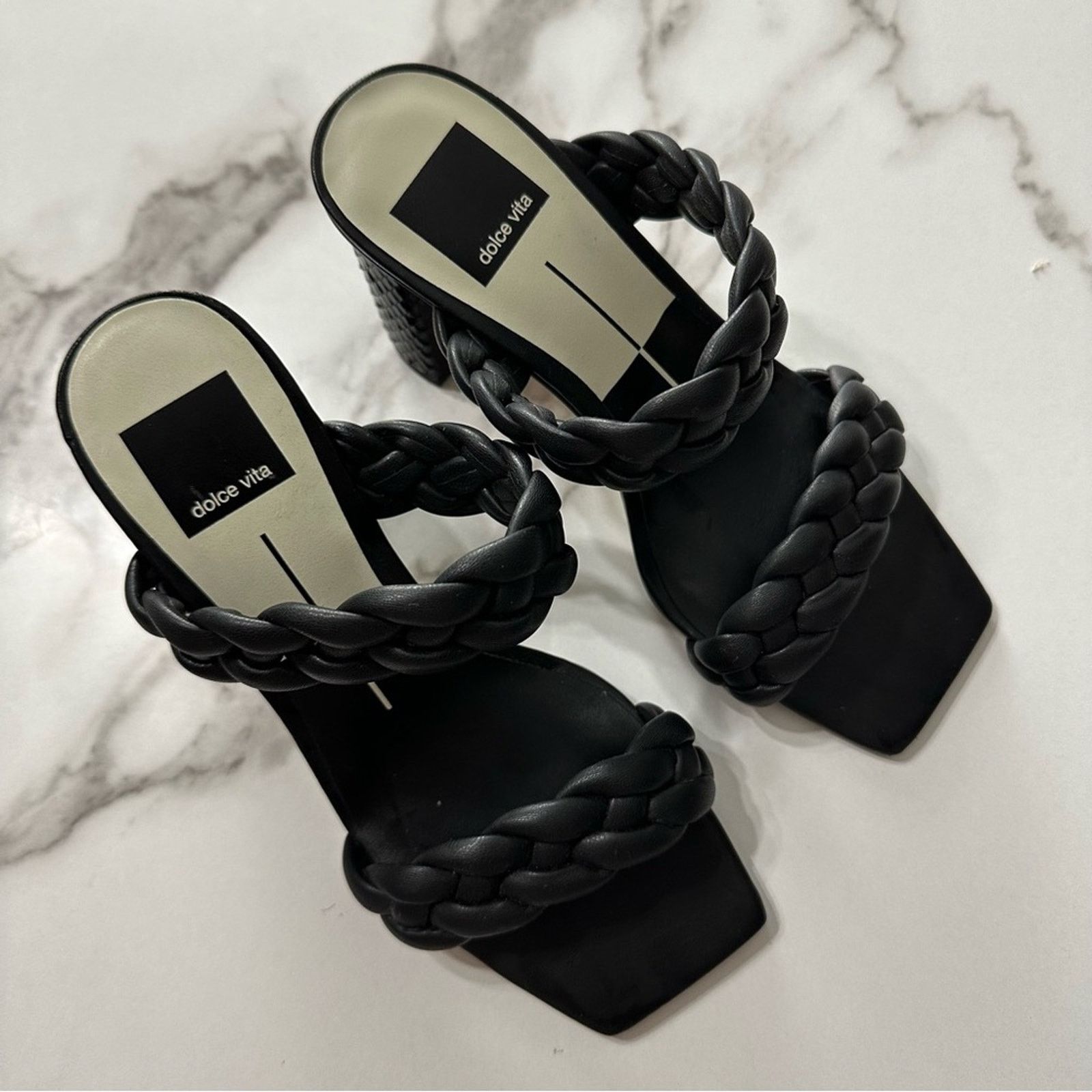 Dolce Vita DOLCE VITA Paily Braided Sandal Heels Sz 6 Black Vaca Party Size US 6.5 / IT 36.5 - 11 Thumbnail